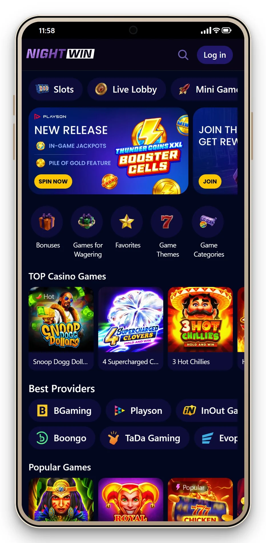 casino mga - NightWin en el móvil, el lobby