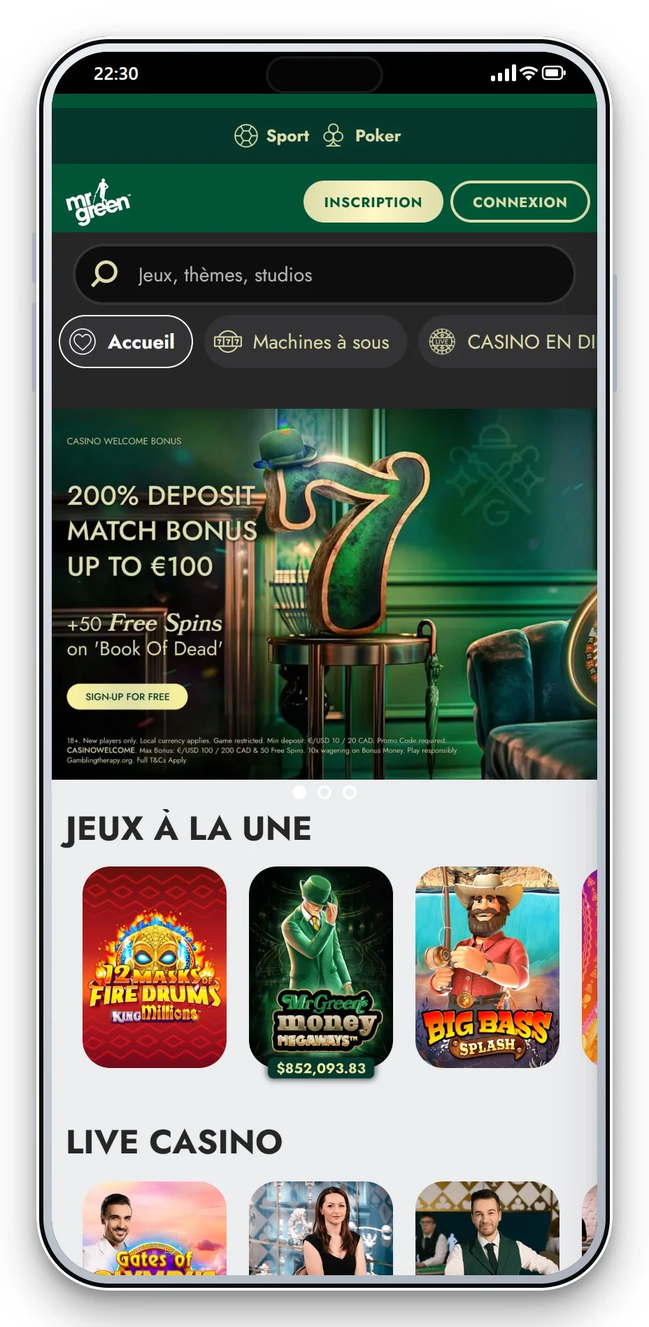 casino licence malte : lobby mobile de Mr Green