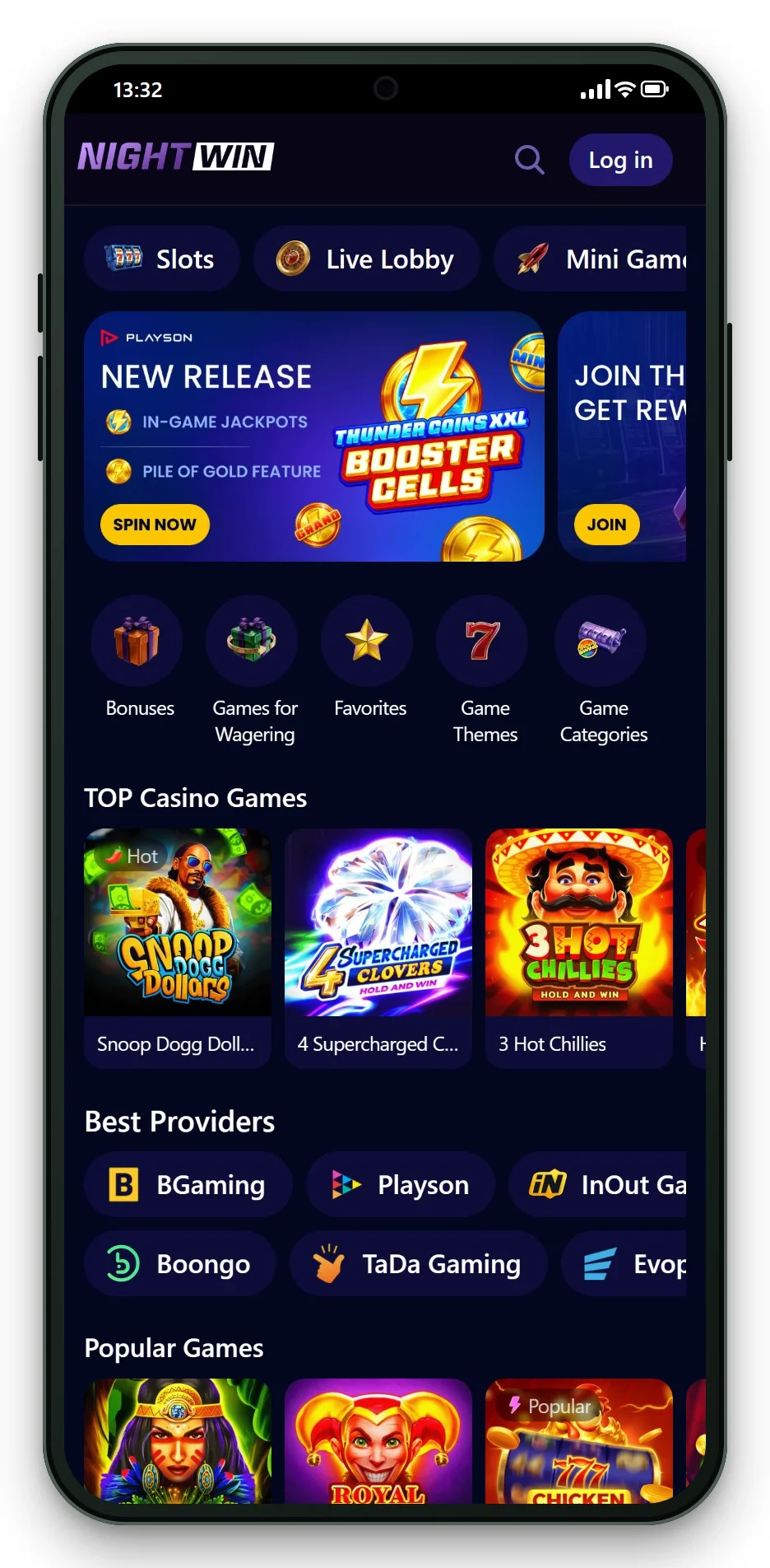 mga casino: the NightWin lobby on mobile