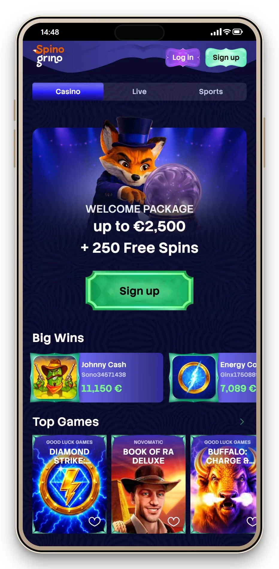 beste mga casino: mobiele lobby van Spinogrino