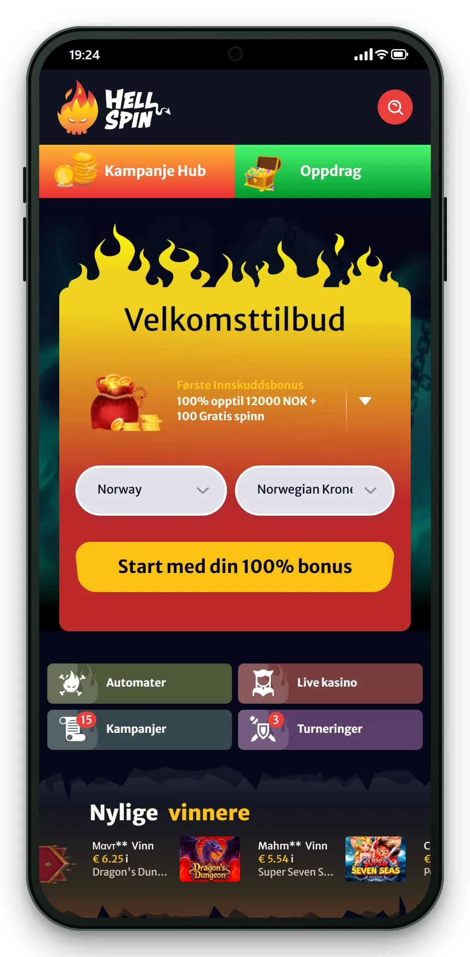 mga lisens: mobilversjonen av HellSpin og lobbyen