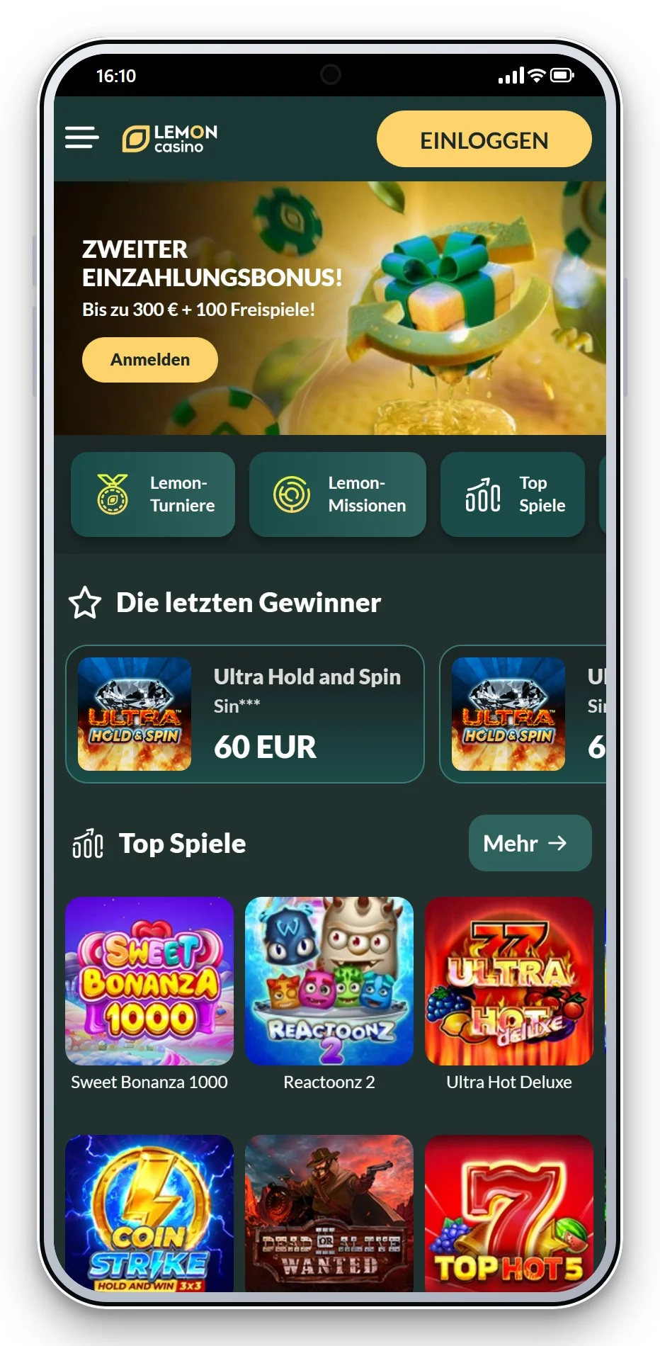 online casino mit mga lizenz: Lemon Casino mobil, Lobby