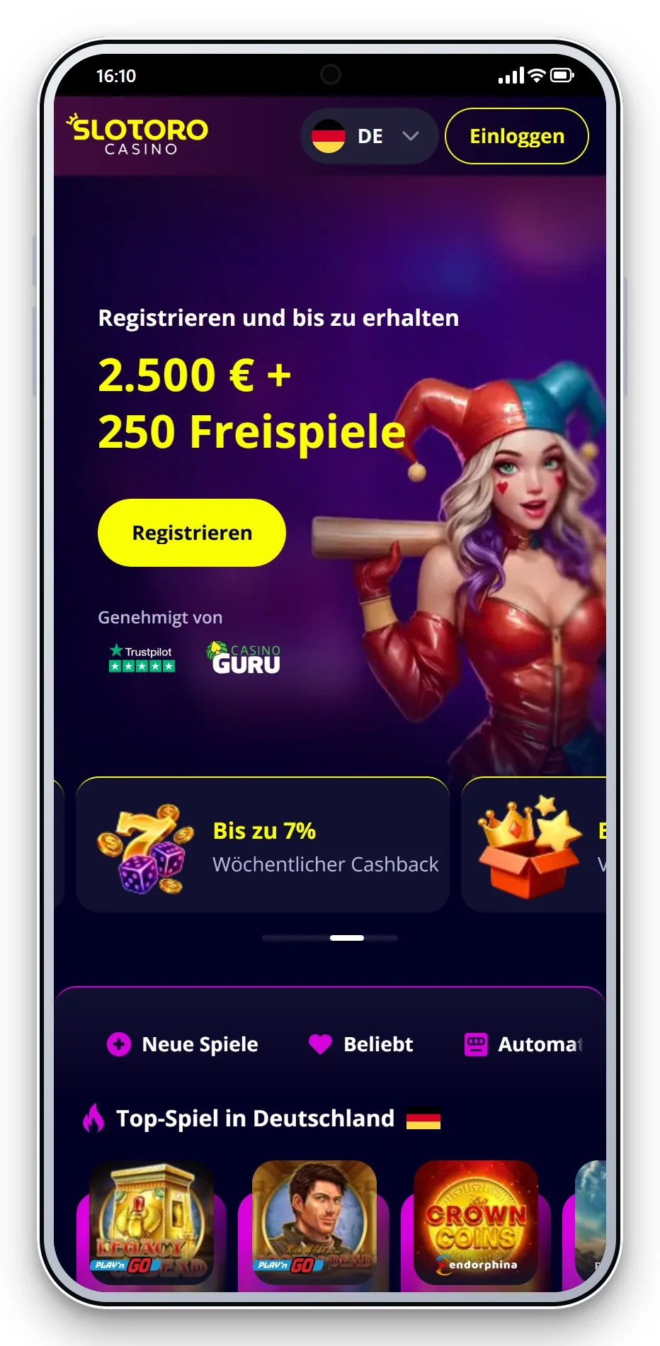 casinos mit mga lizenz: Slotoro mobil, Lobby